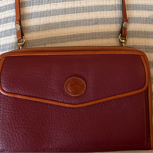 Dooney & Bourke Wine and Tan Leather Crossbody Bag - Picture 2 of 16
